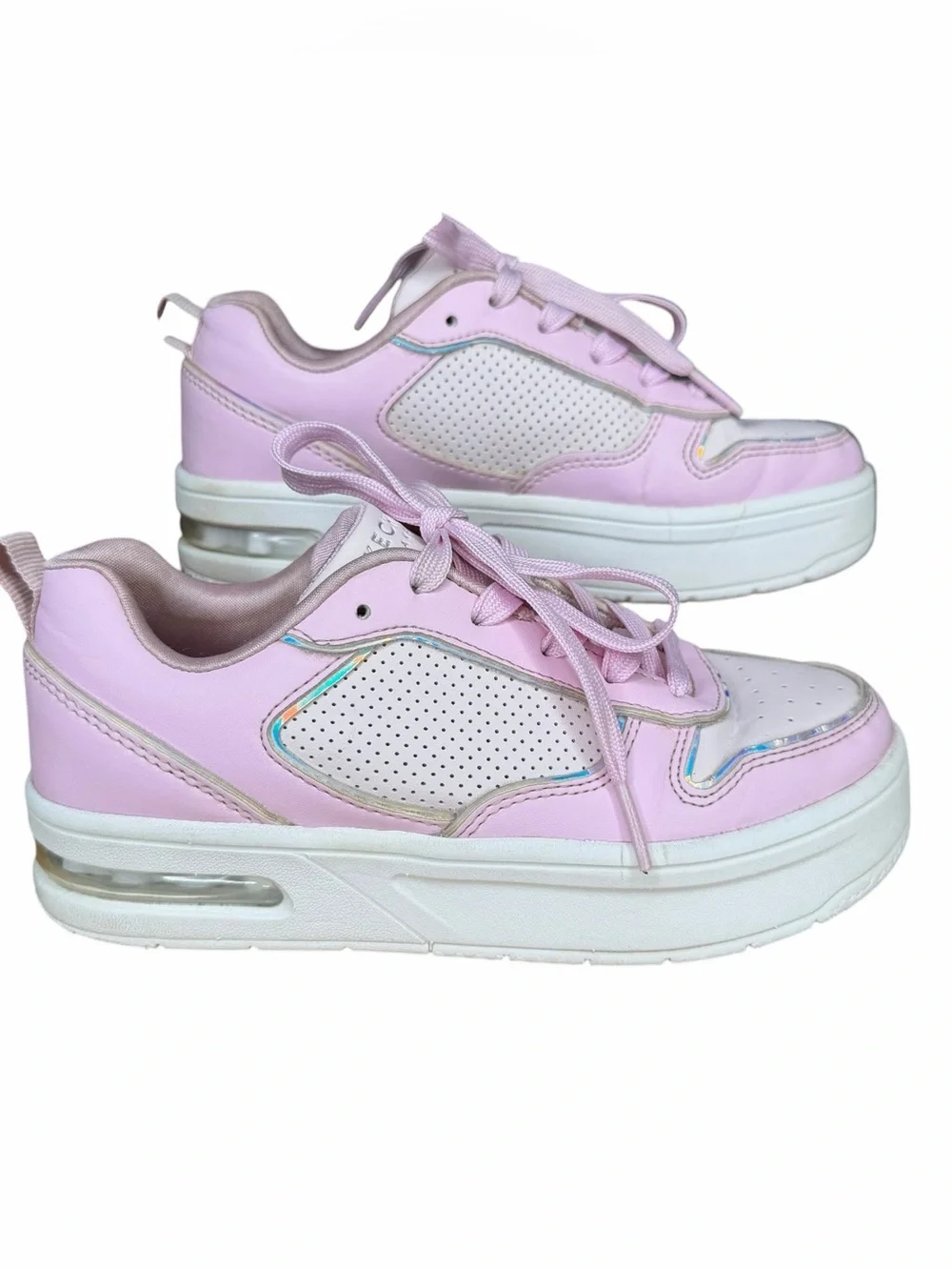 Skechers Street Uno Lite Air Kids Size 1 Pink White Platform Sneakers